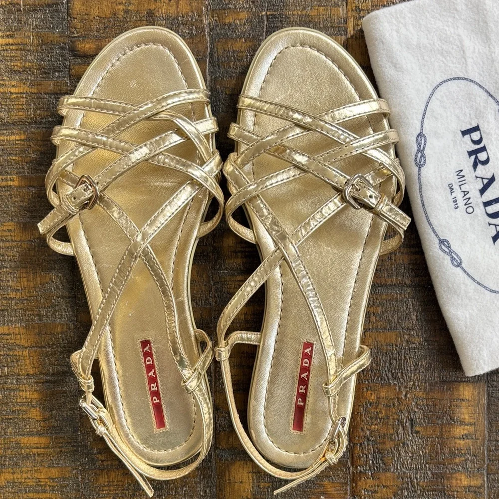 Prada Women's Metallic Gold Sandals - Picture 1 of 4